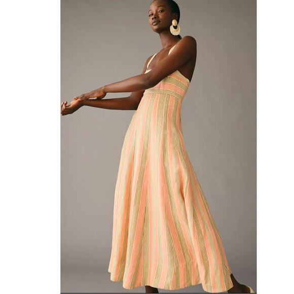 New Anthropologie Maeve Square-Neck Tie-Back A-Line Dress $170 SIZE 10 Orange - Picture 1 of 5